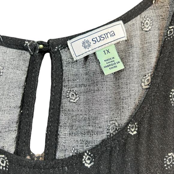 Susina Top Women Sze 1X Black White Paisley Cold Shoulder Bohemian Casual Blouse - Picture 9 of 12